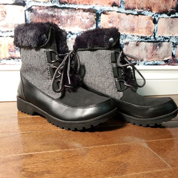 JBU by Jambu Ladies Size 7 Mid-Calf Winter Boot Black Herringbone Faux Fur - Picture 1 of 7